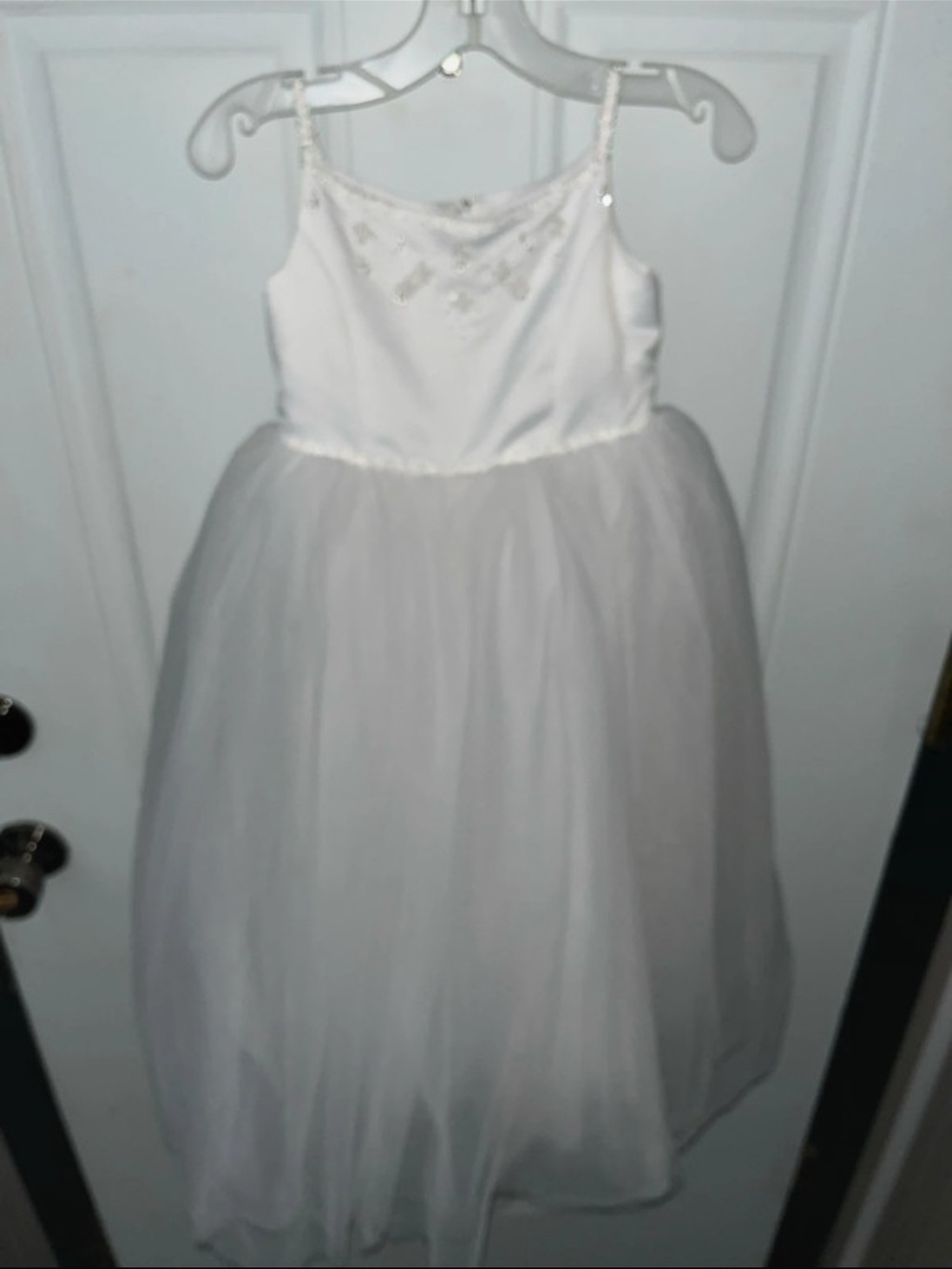 Michaelangelo White Tulle Formal Dress with Beaded Accents